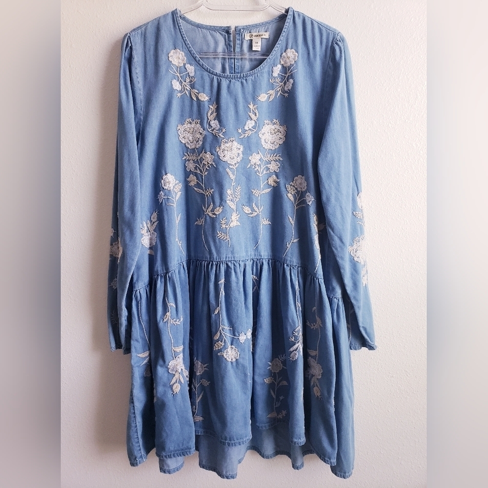 Versona Embroidered Chambray Long Sleeve Dress - Picture 2 of 8